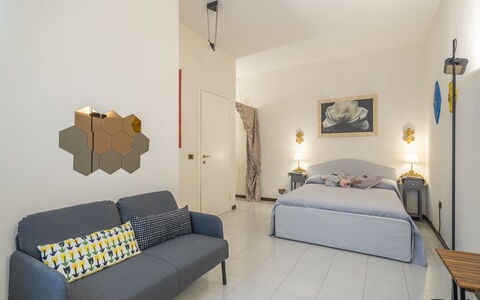 Casa Gioia In Lucca: Furniture, Interior Design, Wall, Flooring, Floor, Bedroom, Ceiling, Room, Bed, Lighting