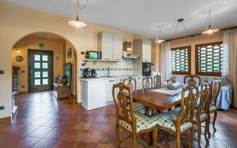 Casale La Canigiana, House, Pool, San Miniato: Interior Design, Furniture, Flooring, Ceiling, Wood, Floor, Room, Lighting, Kitchen, Kitchen & Dining Room Table