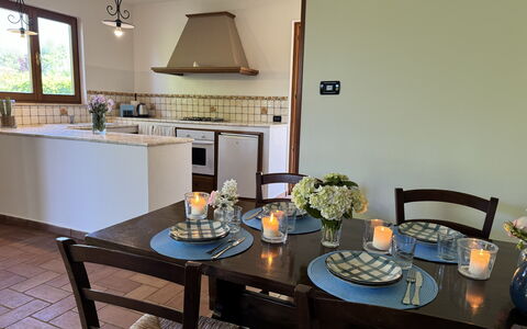 Dependance Egle: Furniture, Interior Design, Flooring, Wood, Kitchen & Dining Room Table, Light Fixture, Ceiling, Table, Chair, Dining Room