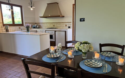 Dependance Egle: Furniture, Interior Design, Flooring, Wood, Kitchen & Dining Room Table, Light Fixture, Ceiling, Chair, Dining Room, Table
