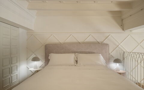 Elegant Apartments Near the Duomo: Interior Design, Bedroom, Bed, Wall, Flooring, Floor, Bedding, Wood, Bed Sheet, Furniture