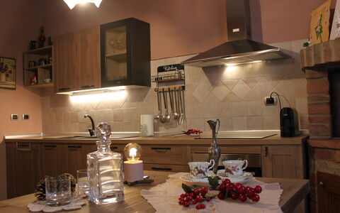 Holiday Home Croce With Spa: Kitchen, Interior Design, Kitchen Appliance, Furniture, Countertop, Light Fixture, Cabinetry, Flooring, Ceiling, Lighting