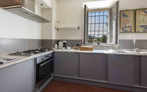 Villa Tambellini De Fondra: Kitchen, Kitchen Appliance, Major Appliance, Countertop, Kitchen Stove, Gas Stove, Cabinetry, Interior Design, Home Appliance, Stove