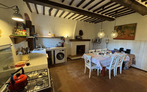 Allo Scoiattolo: Furniture, Flooring, Interior Design, Wood, Ceiling, Kitchen, Table, Room, Floor, Lighting