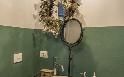 Villa Chiovada: Bathroom Sink, Interior Design, Plumbing Fixture, Light Fixture, Lighting, Plumbing, Sink, Tap, Bathroom, Mirror