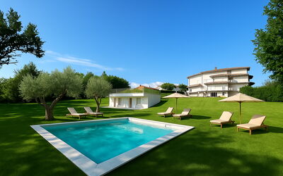 Villa al Glicine Proprietà: Swimming Pool, Garden, Land Lot, Lawn, Resort, Shade, Estate, Landscaping, Yard, Farmhouse