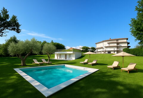 Villa al Glicine: Swimming Pool, Garden, Land Lot, Lawn, Resort, Shade, Estate, Landscaping, Yard, Farmhouse
