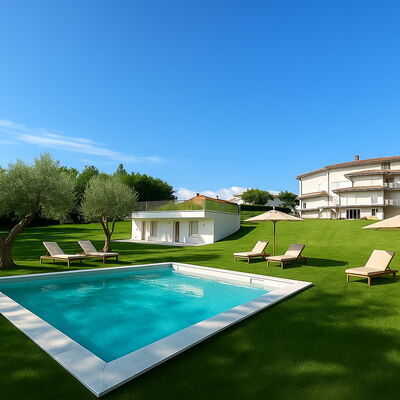 Villa al Glicine: Swimming Pool, Garden, Land Lot, Lawn, Resort, Shade, Estate, Landscaping, Yard, Farmhouse