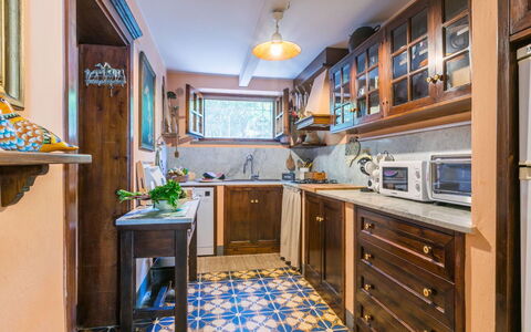 Podere la Botte, Pool, Lari: Wood, Flooring, Kitchen, Interior Design, Furniture, Floor, Cabinetry, Countertop, Lighting, Room