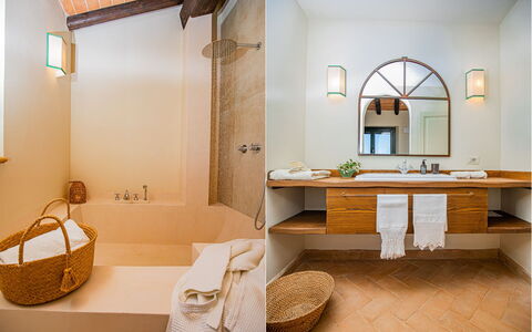 Villa Lodolaio: Interior Design, Flooring, Wood, Floor, Plumbing Fixture, Bathroom Sink, Bathroom, Lighting, Ceiling, Plumbing