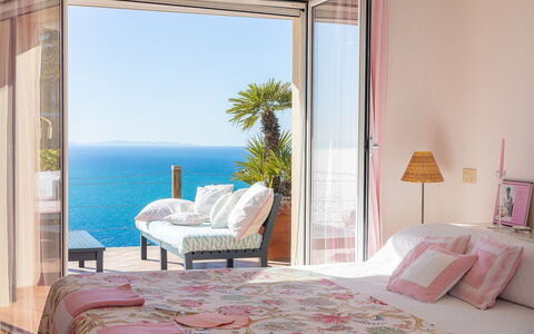 La Terrazza sul Mare: Furniture, Interior Design, Bedroom, Linens, Textile, Bed, Home, Floor, Lighting, Room