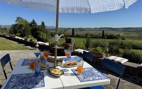Casa Mia: Furniture, Tableware, Table, Outdoor Furniture, Food, Serveware, Tablecloth, Chair, Outdoor Table, Fruit