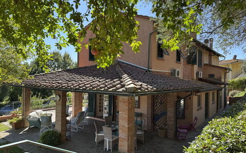 Casa Mia: House, Home, Roof, Cottage, Shade, Porch, Estate, Outdoor Structure, Chair, Balcony