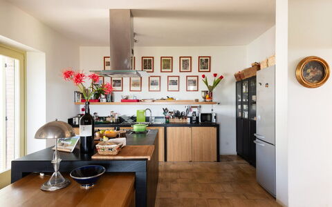 Villa Armonia: Furniture, Kitchen, Interior Design, Countertop, Flooring, Wood, Kitchen Appliance, Cabinetry, Floor, Lighting