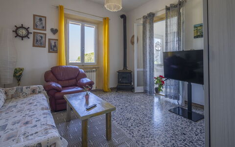 La Torre sul Ponte, Seaview, Garden: Furniture, Interior Design, Wall, Flooring, Floor, Room, Lighting, Ceiling, Home, Living Room