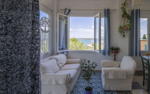 La Torre sul Ponte, Seaview, Garden: Blue, Sea, Ocean, Chair, Shade, Houseplant, Flowerpot, Curtain, Balcony, Eco Hotel