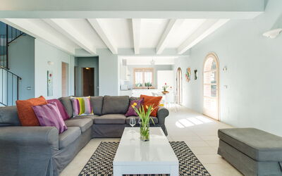 Villa Cielo: Furniture, Interior Design, Flooring, Couch, Floor, Wall, Wood, Ceiling, Living Room, Room