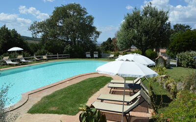 Agriturismo Bellavista, Private Pool, Val D'Orcia: Swimming Pool, Outdoor Furniture, Resort, Garden, Hacienda, Landscaping, Estate, Lawn, Yard, Shade
