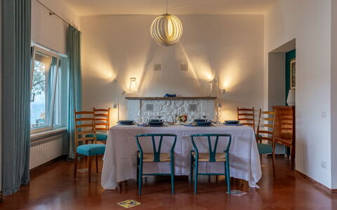 Villa Fior di Roccia: Furniture, Interior Design, Flooring, Ceiling, Floor, Table, Lighting, Room, Chair, Dining Room