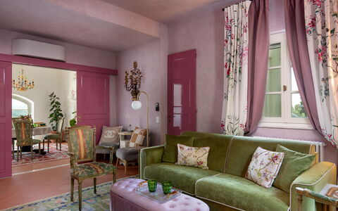 Villa Elisa: Furniture, Interior Design, Wall, Flooring, Room, Floor, Living Room, Couch, Table, Chair