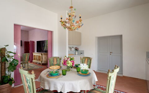 Villa Elisa: Furniture, Interior Design, Wall, Flooring, Table, Room, Floor, Dining Room, Lighting, Chair