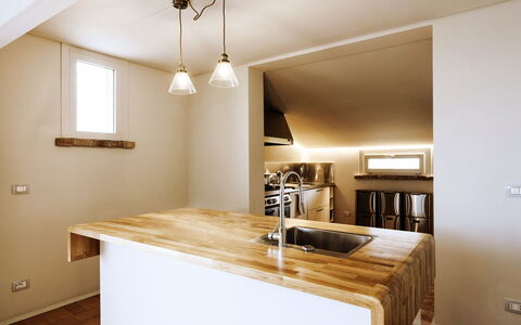 Villa Dedalo: Interior Design, Countertop, Wall, Flooring, Wood, Furniture, Ceiling, Kitchen, Light Fixture, Cabinetry