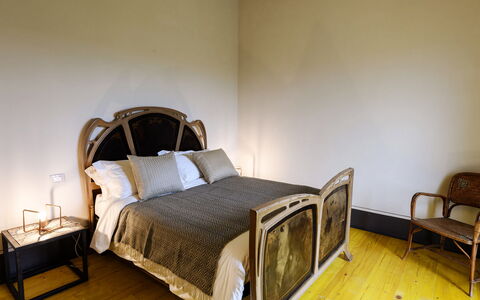 Villa Dedalo: Bed, Bedroom, Furniture, Bedding, Bed Sheet, Wood, Interior Design, Floor, Flooring, Bed Frame