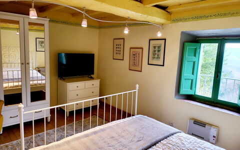 La Casa degli Artisti, Jacuzzi, Marliana: Furniture, Interior Design, Wall, Floor, Flooring, Wood, Ceiling, Room, Bedroom, Bed