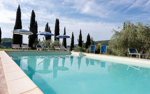 Podere le Lune with Pool, San Gimignano: Swimming Pool, Landscaping, Outdoor Furniture, Eco Hotel, Evergreen, Villa, Resort, Hacienda