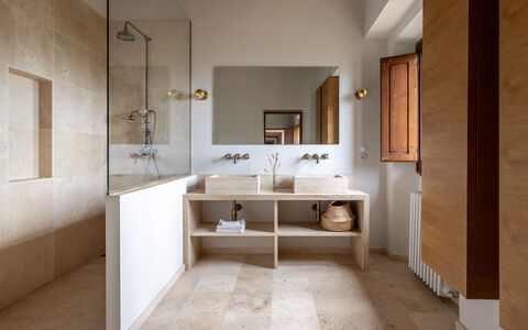 Villa Il Casalino, Florentine Hills with Pool: Flooring, Wall, Floor, Plumbing Fixture, Interior Design, Bathroom Sink, Bathroom, Bathroom Cabinet, Tap, Sink