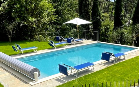 Villa Il Torrazzo, Vista Mare, Massarosa: Swimming Pool, Outdoor Furniture, Composite Material, Sunlounger, Shade, Garden, Leisure, Resort, Landscaping, Design