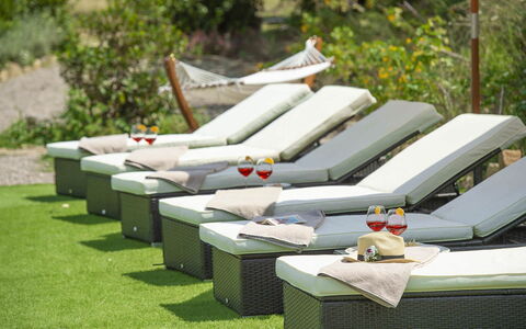 Villa Marinella: Outdoor Furniture, Furniture, Shade, Leisure, Garden, Lawn, Sunlounger, Chair, Umbrella, Yard