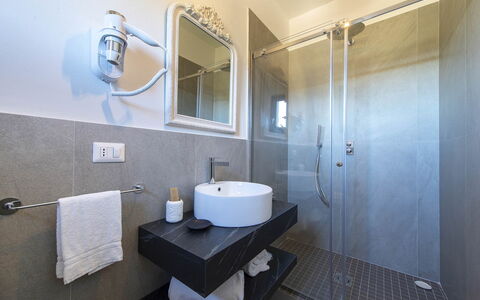Villa Serena: Interior Design, Flooring, Plumbing Fixture, Floor, Furniture, Bathroom, Lighting, Tap, Room, Sink
