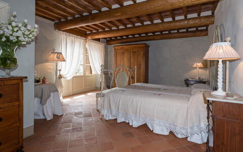 Il Podere: Furniture, Wall, Interior Design, Bedroom, Flooring, Bed, Home, Floor, Lighting, Linens