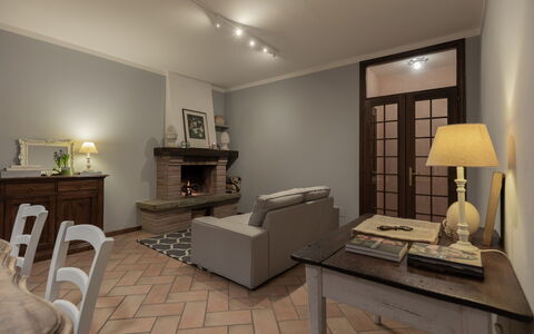 Villa Essiccatoio: Furniture, Interior Design, Flooring, Wall, Floor, Ceiling, Wood, Room, Living Room, Lighting