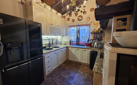 Il Casale di San Jacopo con Piscina Privata: Kitchen, Furniture, Interior Design, Flooring, Countertop, Wood, Major Appliance, Cabinetry, Floor, Kitchen Appliance