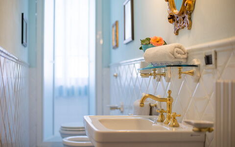 Villa Camelia: Wall, Interior Design, Lighting, Tap, Bathroom Sink, Plumbing Fixture, Light Fixture, Bathroom, Plumbing, Sink