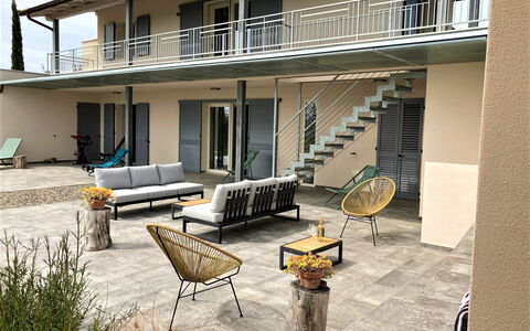 Villa Ombrone: Furniture, Outdoor Furniture, Chair, Composite Material, Shade, Outdoor Table, Patio, Balcony, Outdoor Structure, Design