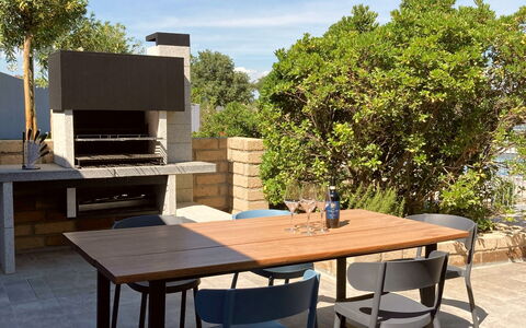 Villa Ombrone: Furniture, Outdoor Furniture, Table, Chair, Outdoor Table, Kitchen & Dining Room Table, Shade, Garden, Wood Stain, Backyard