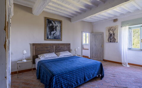 House in Sassa, Historic Tuscany Village, View: Bed, Furniture, Bedroom, Bedding, Bed Sheet, Wall, Flooring, Wood, Floor, Interior Design