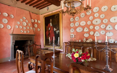 Castello di Cabbiavoli: Furniture, Interior Design, Wall, Table, Lighting, Ceiling, Room, Picture Frame, Chair, Dining Room