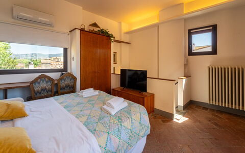 Casa dello Scrittore: Bedroom, Interior Design, Bed, Bed Sheet, Floor, Bedding, Ceiling, Room, Apartment, Flooring
