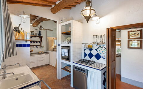 San Sano Retreat, Chianti Vineyard Views & Diving: Flooring, Interior Design, Furniture, Kitchen, Ceiling, Floor, Home, Lighting, Countertop, Room