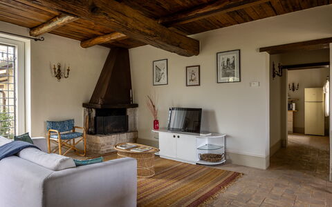 Il Casale al Colle: Furniture, Flooring, Interior Design, Wall, Floor, Wood, Ceiling, Room, Living Room, Wood Flooring