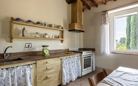 Il Casale al Colle: Wood, Kitchen, Interior Design, Furniture, Countertop, Flooring, Cabinetry, Room, Home, Kitchen Appliance