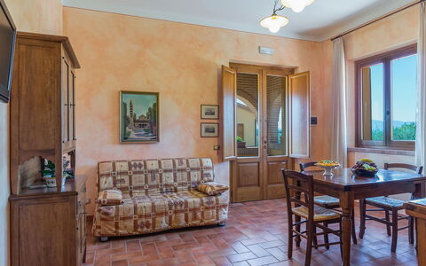 Poderina dei Poggi 12: Furniture, Interior Design, Flooring, Room, Floor, Lighting, Ceiling, Table, Home, Chair