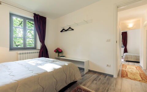 Villa Ninfeo 10+4: Furniture, Interior Design, Bed, Bedroom, Wood, Flooring, Floor, Room, Ceiling, Bed Sheet