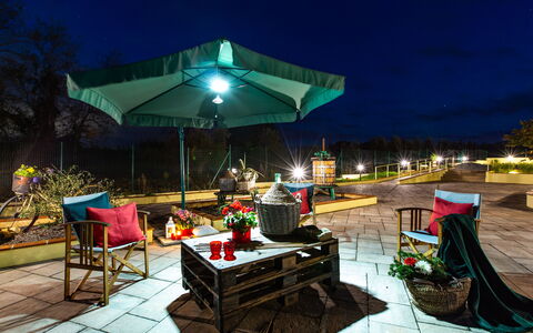 Il Nocciolo 12: Furniture, Outdoor Furniture, Chair, Outdoor Table, Umbrella, Garden, Patio, Restaurant, Yard, Eco Hotel
