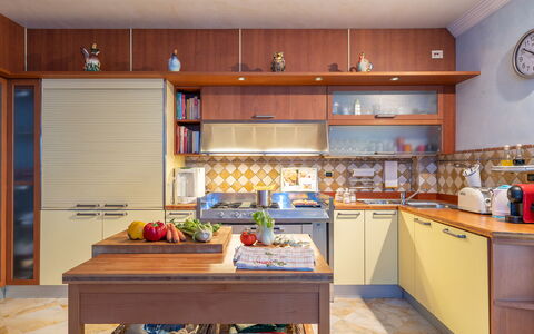 Villa Gabri 8: Kitchen, Kitchen Appliance, Cabinetry, Furniture, Countertop, Interior Design, Major Appliance, Flooring, Wood, Cupboard