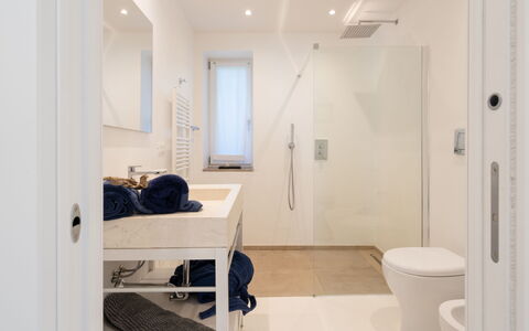 Villa Giomoa 8: Flooring, Floor, Interior Design, Bathroom, Wall, Plumbing Fixture, Mirror, Ceiling, Room, Plumbing